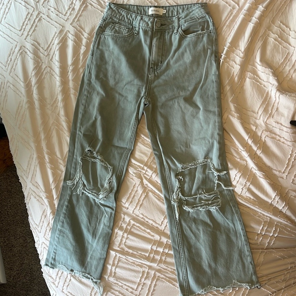 Bohme Green Boot Cut Flare Pants with High Waist